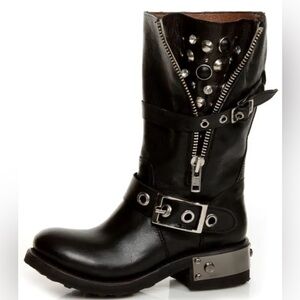 Zigi Girl Tangle Black Leather Heavy Metal Motorcycle Boots
